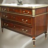 Louis XVI Officer's Chest of Drawers, 19th (19th) Century, Mahogany & Marble