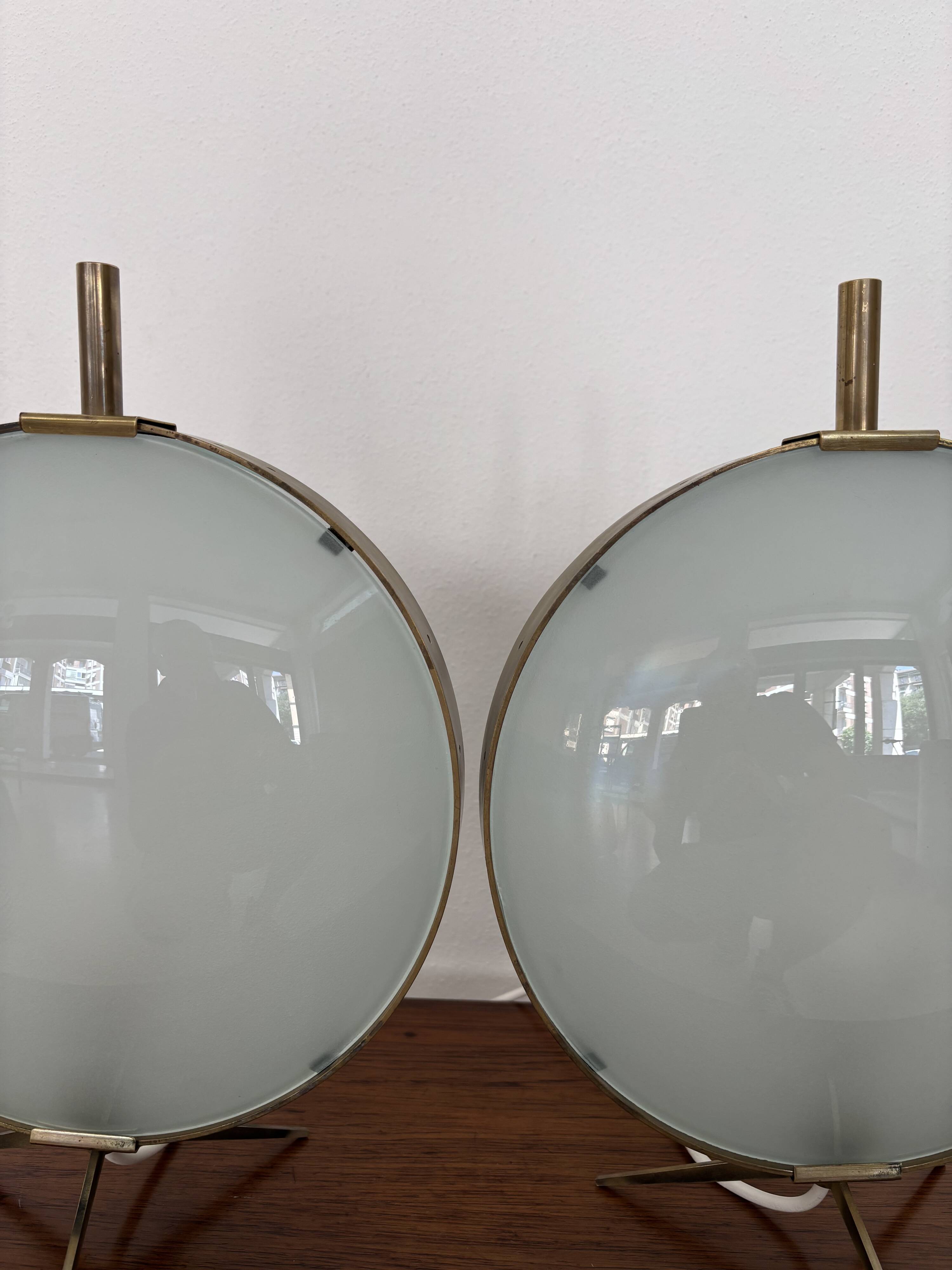 French Metal Glass table lamps 1950s