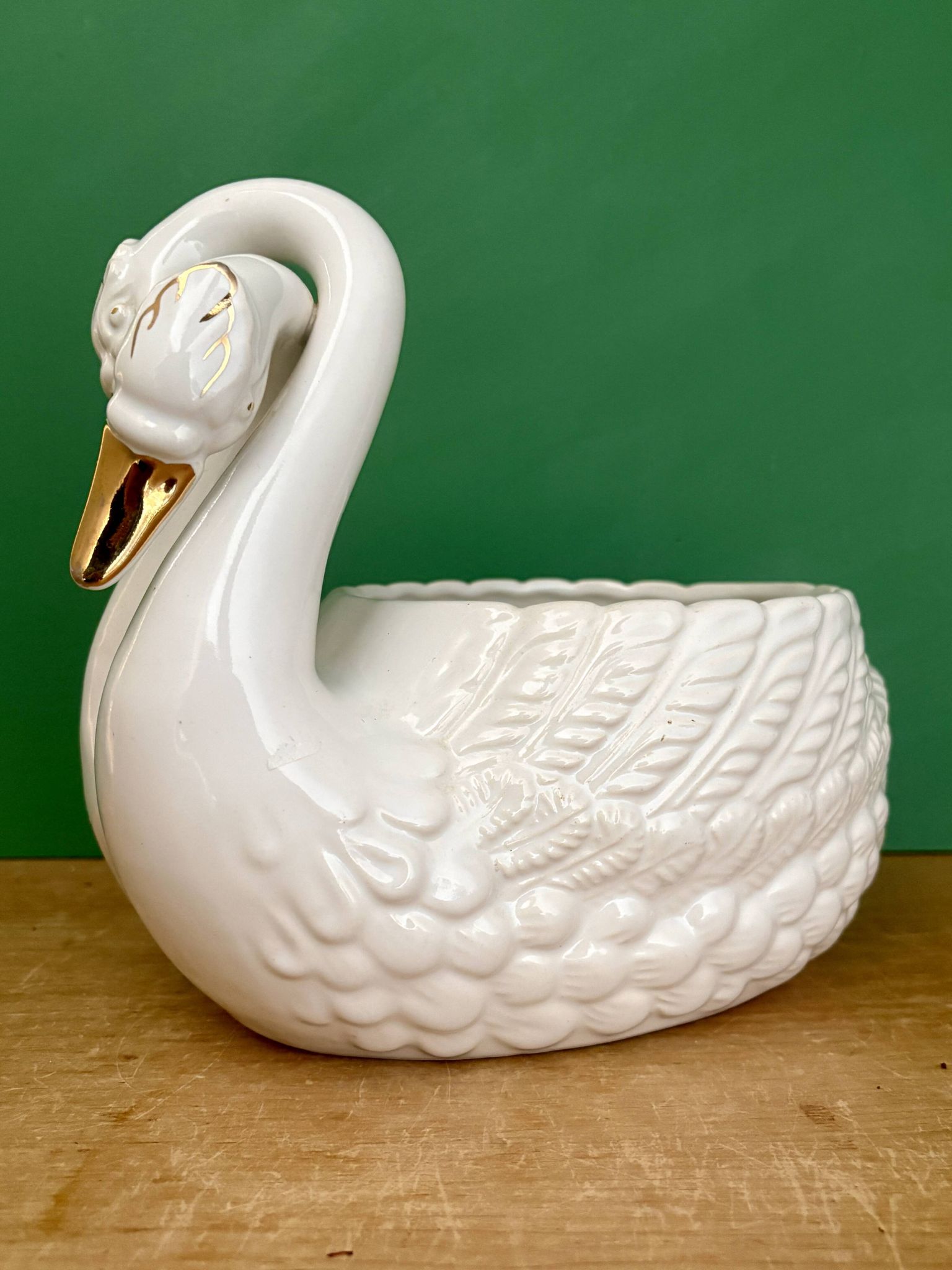 Cache pot cygne vintage en céramique