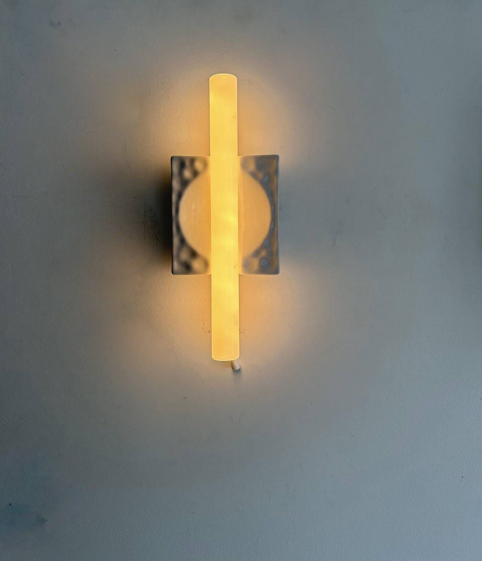 Pair of vintage porcelain wall lights with switch, France 1970.
