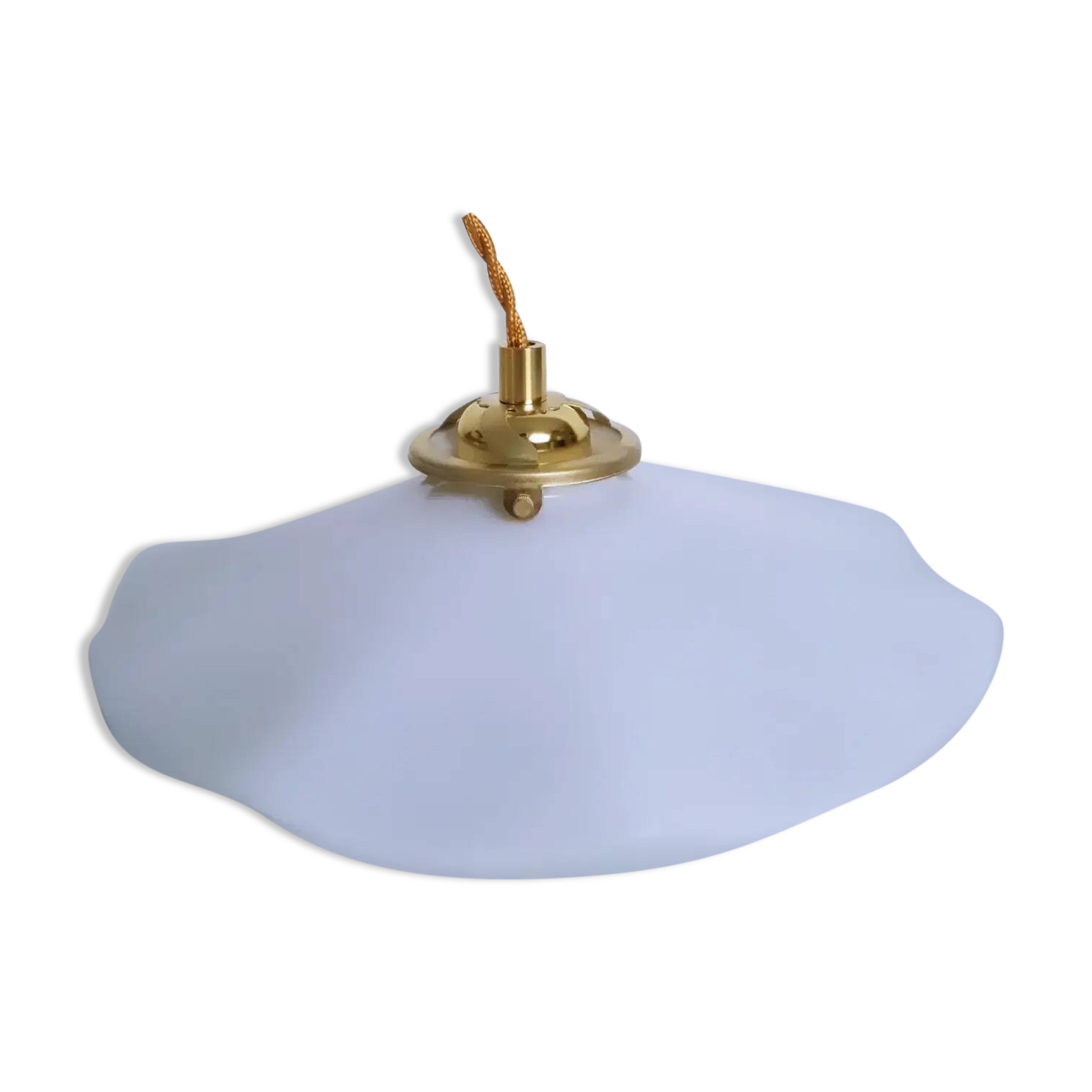 Wavy white opaline pendant light 1960 1970