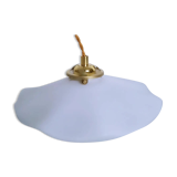 Wavy white opaline pendant light 1960 1970