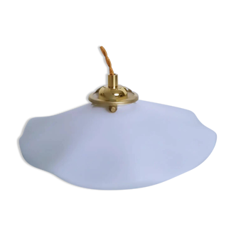 Wavy white opaline pendant light 1960 1970