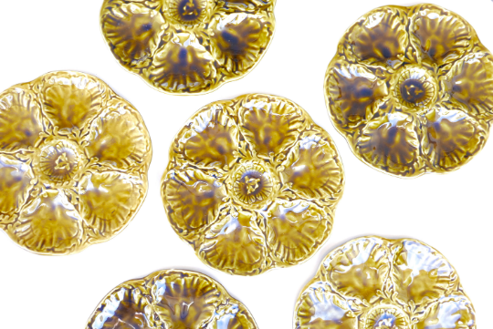 Seashell or oyster plates, Gien earthenware, 1950s