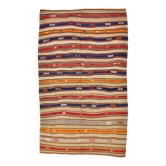 Cream Blue Striped Pattern Vintage Kilim Rug, 162x267Cm