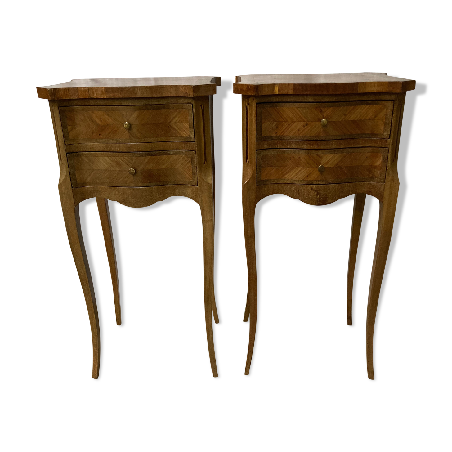 Pair of louis XV bedside tables in marquetry