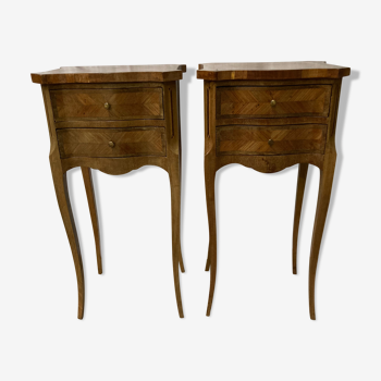 Pair of louis XV bedside tables in marquetry