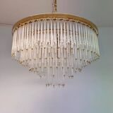 Paire de grands lustres en verre et laiton autrichiens XXL - années 1980