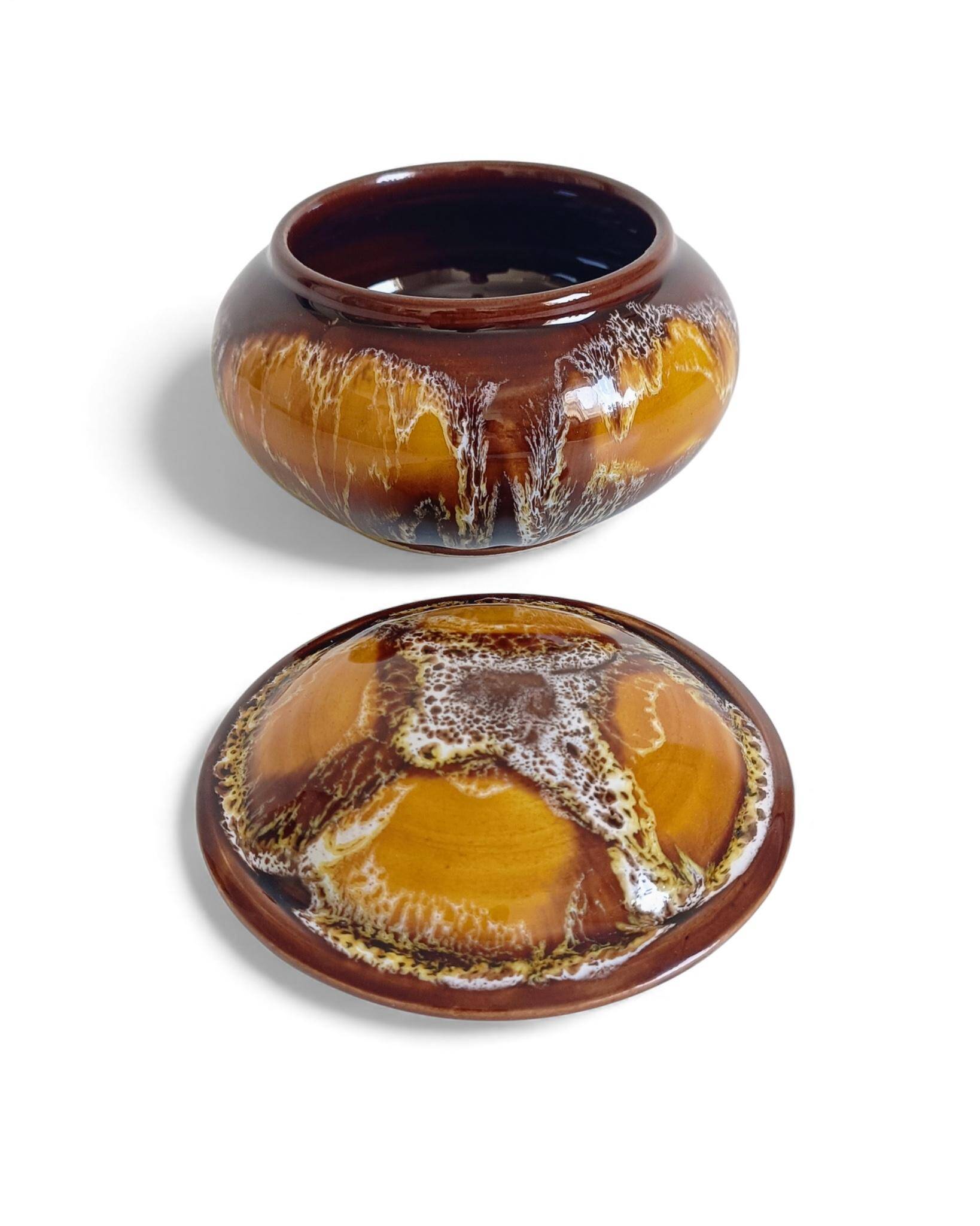 Mid-Century Vallauris Ceramic Box with Earthy Glaze, France, 1950s