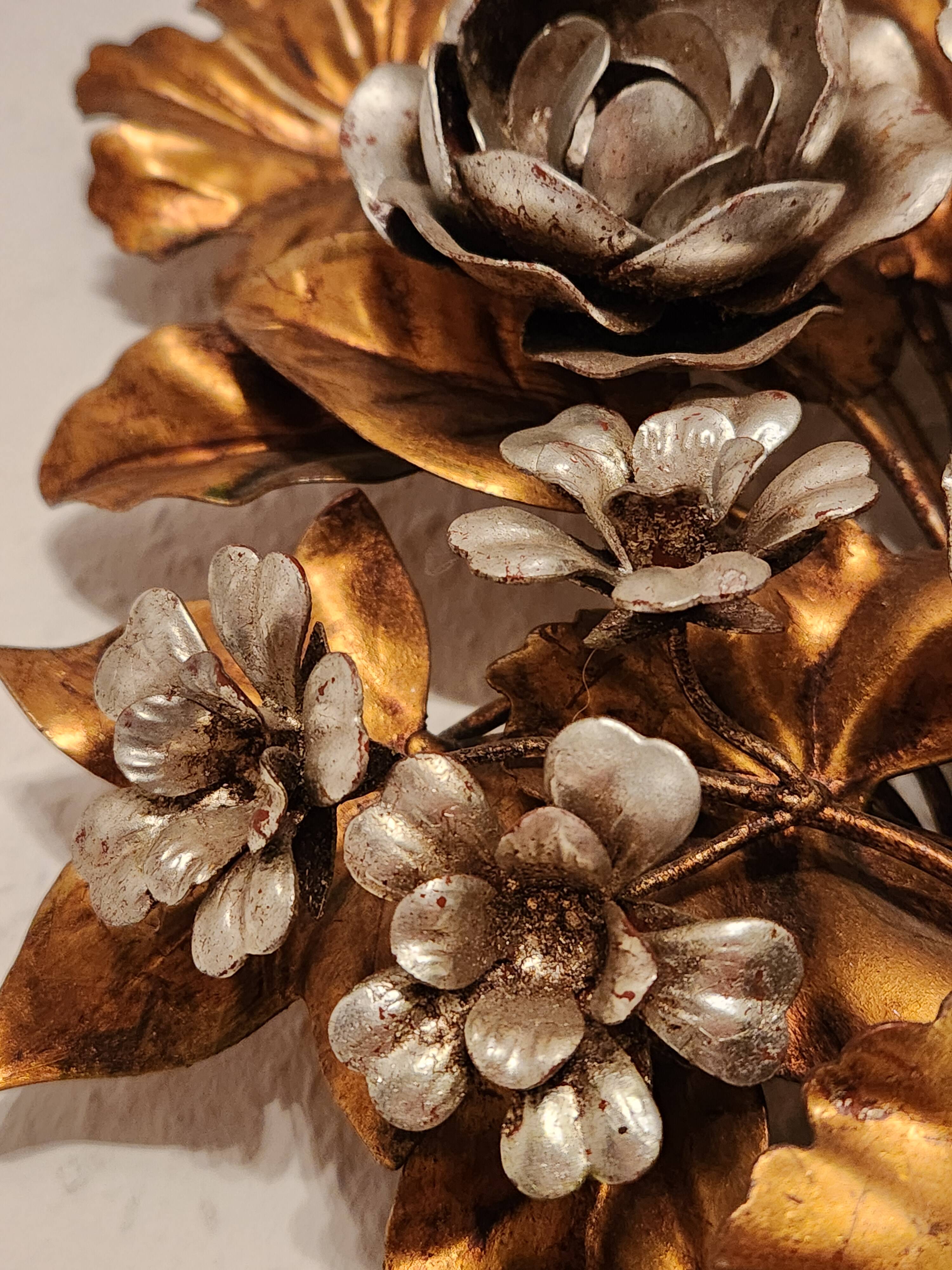 Hand-forged gilded silver-plated candle wall lamps by S. Salvadori