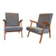 Pair of vintage oak armchairs, original fabric and seat.