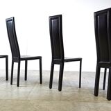 Vintage black leather dining chairs, set of 4, 1980s