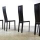Vintage black leather dining chairs, set of 4, 1980s