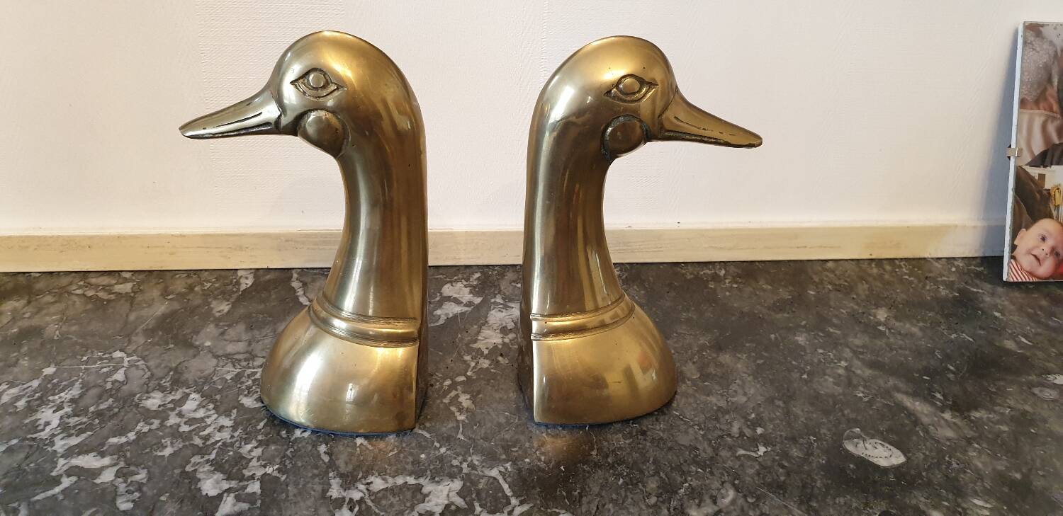 Pair of brass duck bookends