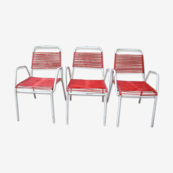 Lot de trois fauteuils scoubidou années 70