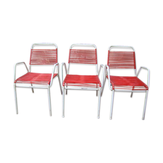 Lot of three vintage scoubidou chairs 70s