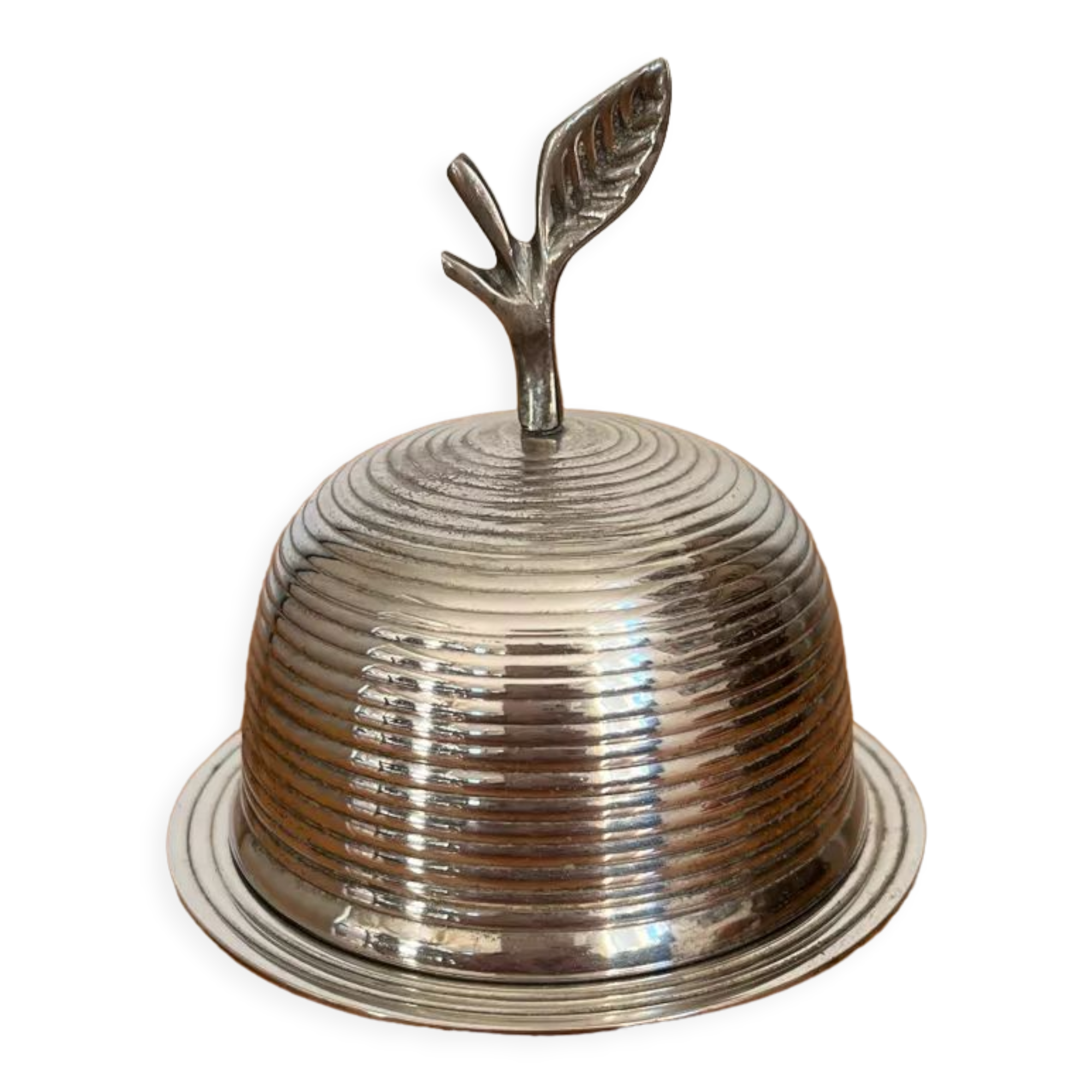 Antique silver metal butter dish