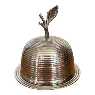 Antique silver metal butter dish