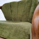 Fauteuil danois, rotin, velours, années 70