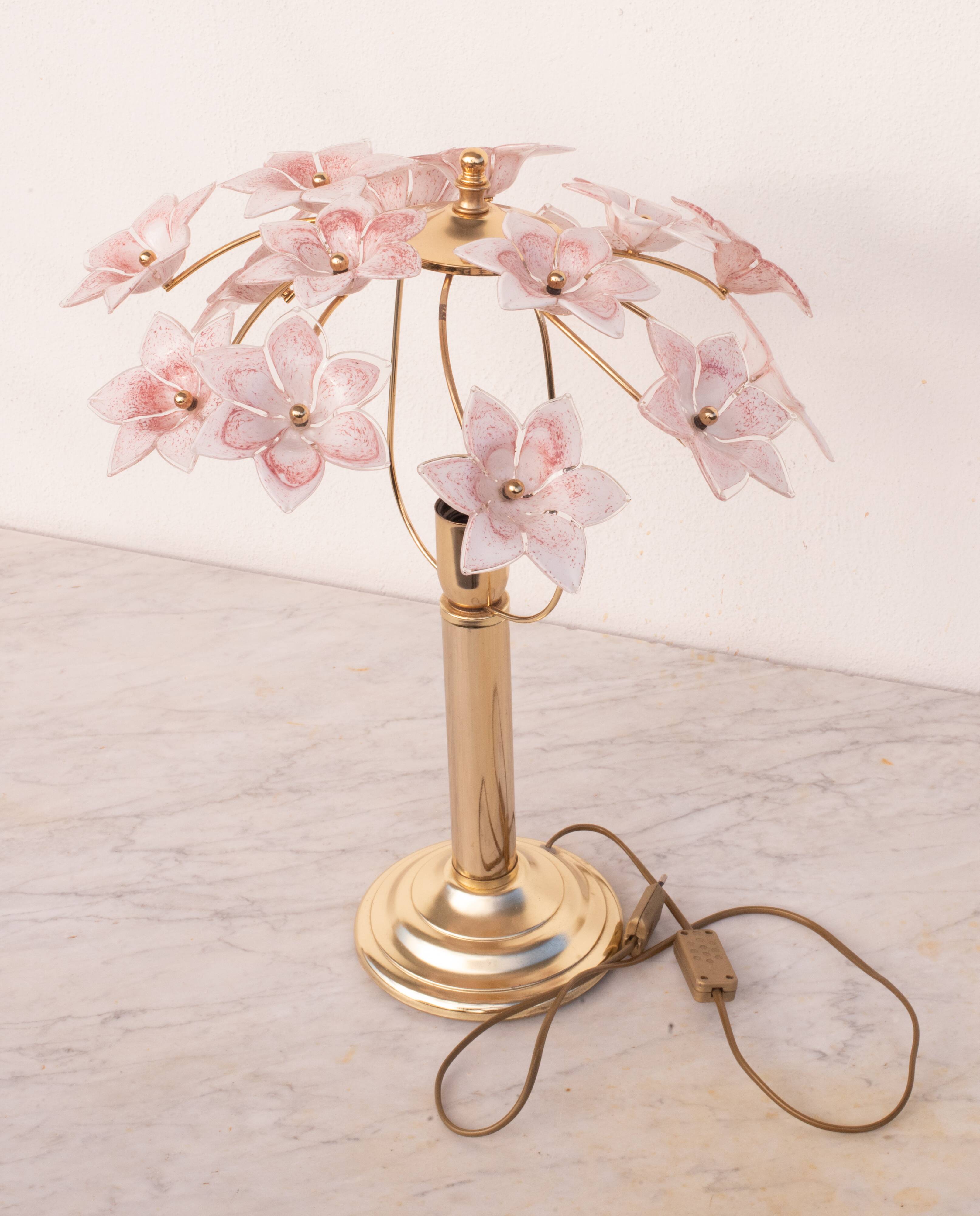 Amazing Murano Table Light Pink Flowers, 1980s