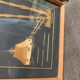 Vintage Hungarian wooden and glass table, artisanal marquetry, brown frame (1950s)