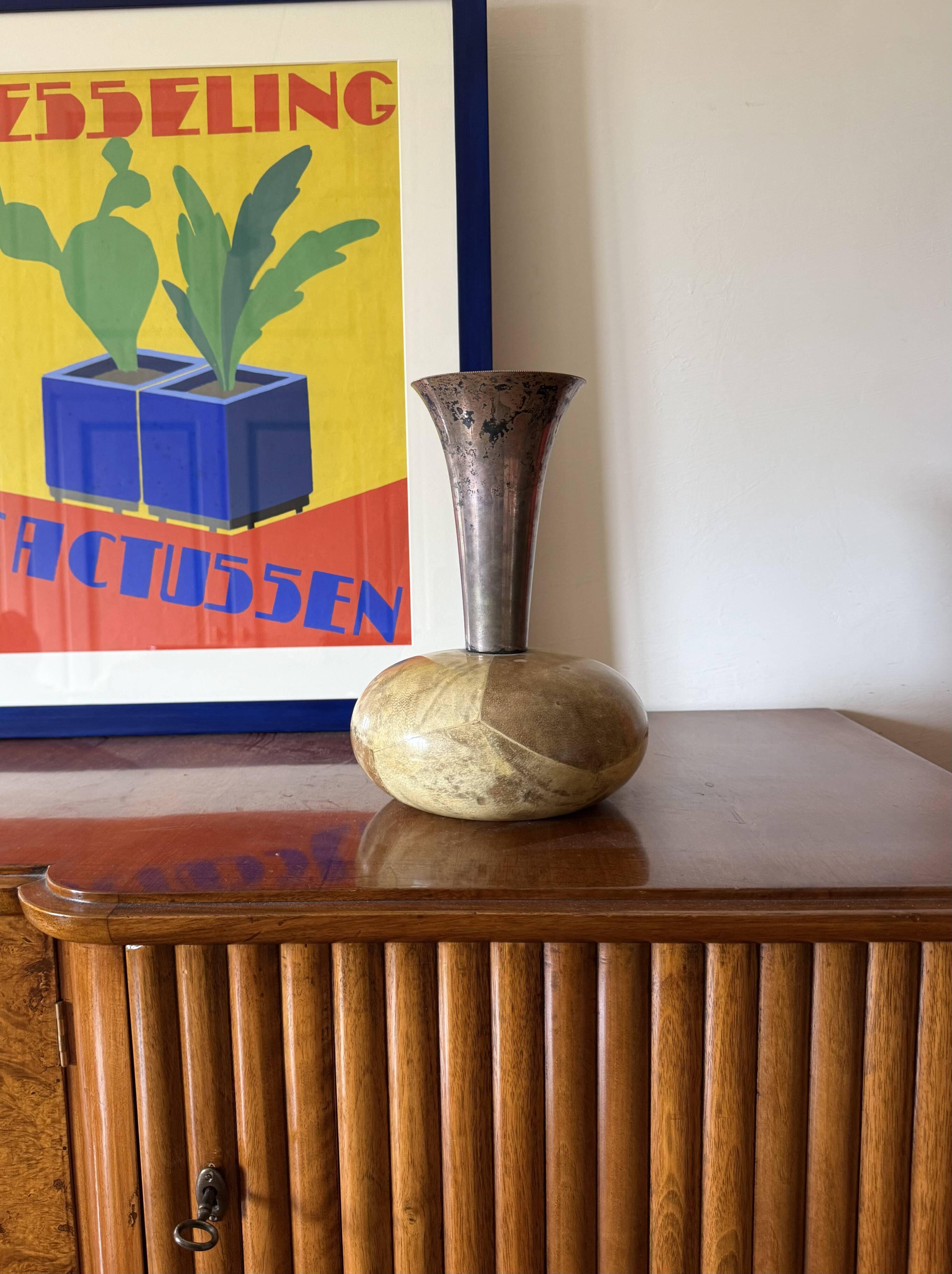 Mid-century cream parchment vase, Aldo Tura Italy 1950s