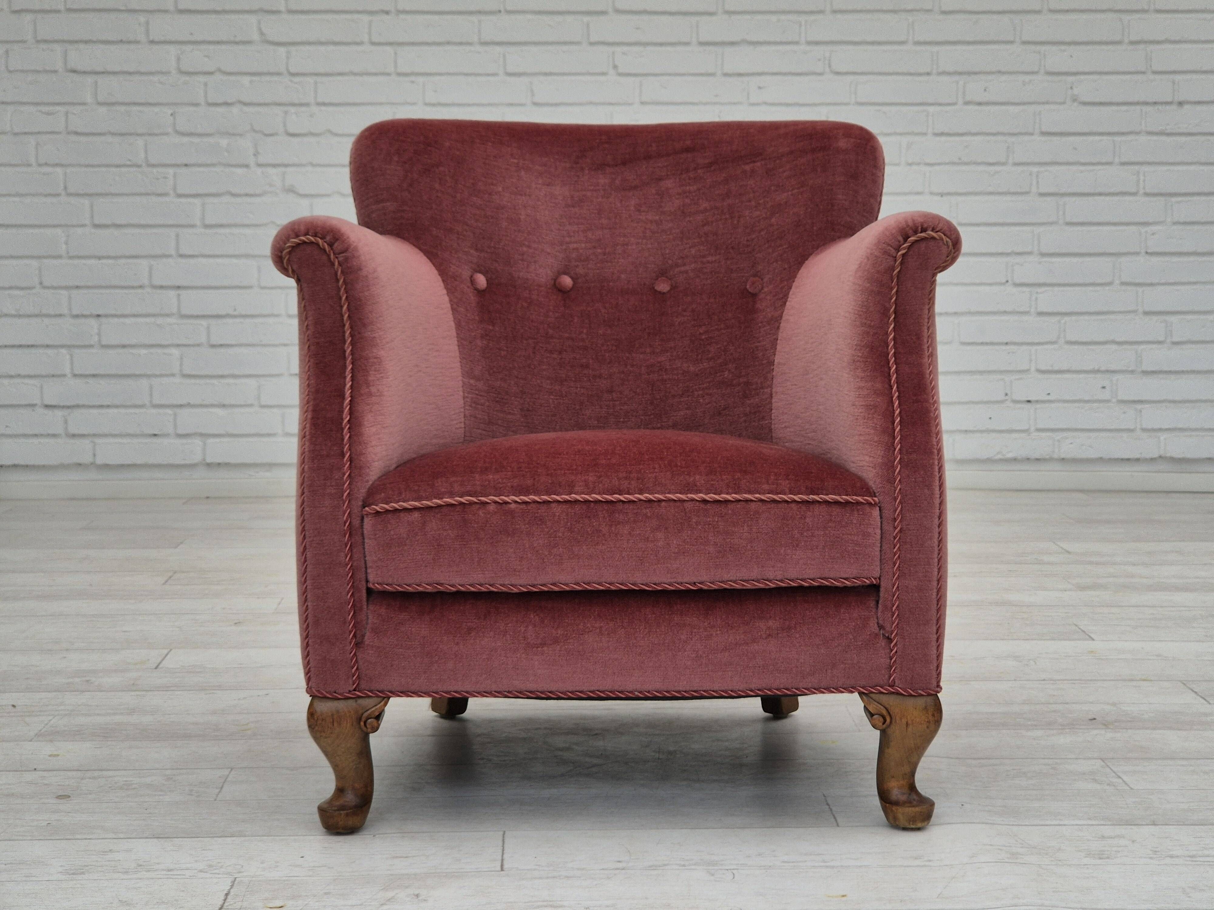 1960s, pair of Danish lounge chairs, original condition, light pink furniture velour.