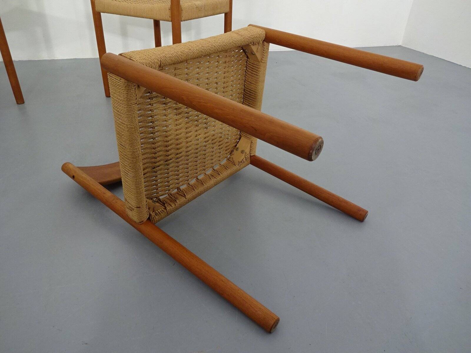 Teak & Papercord Dining Chairs by Poul M. Volther for Frem Røjle, Denmark, 1960s, Set of 4