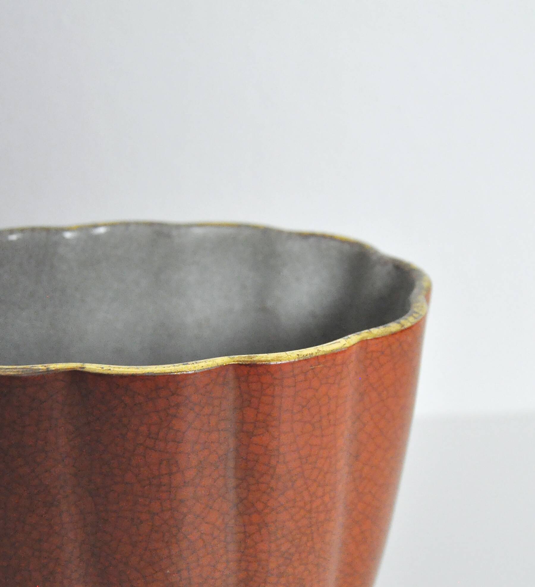 Crackle glaze porcelain vase, gold and orange-brown on grey, Denmark 1930s