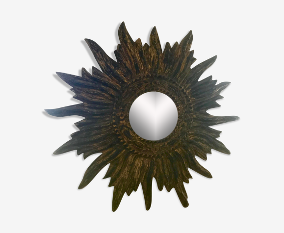 Miroir soleil en bois doré 1950 vintage