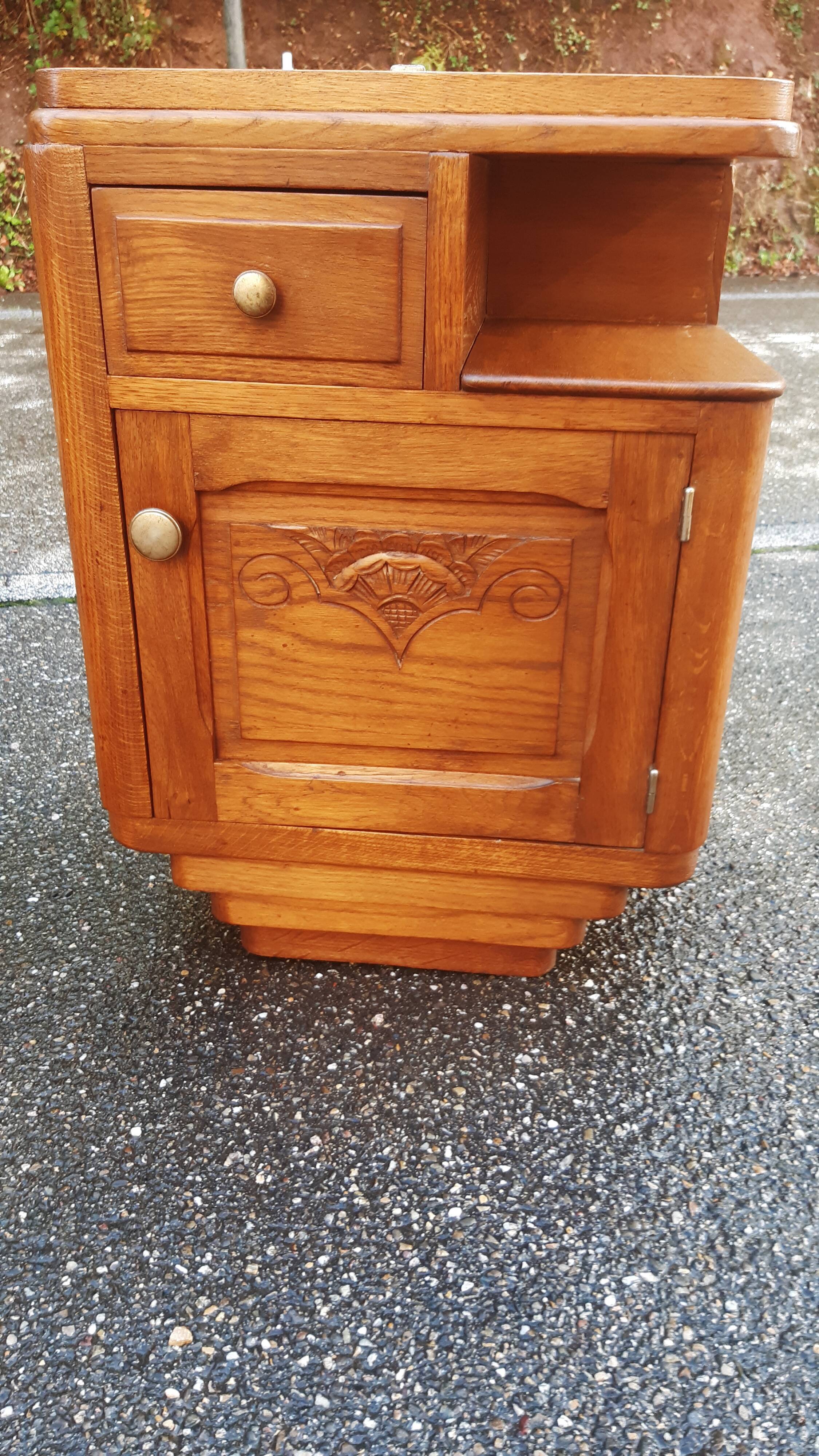 Bedside art deco solid oak