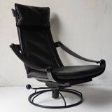 Black leather armchair by Åke Fribytter for Nelo möbel from the 70s
