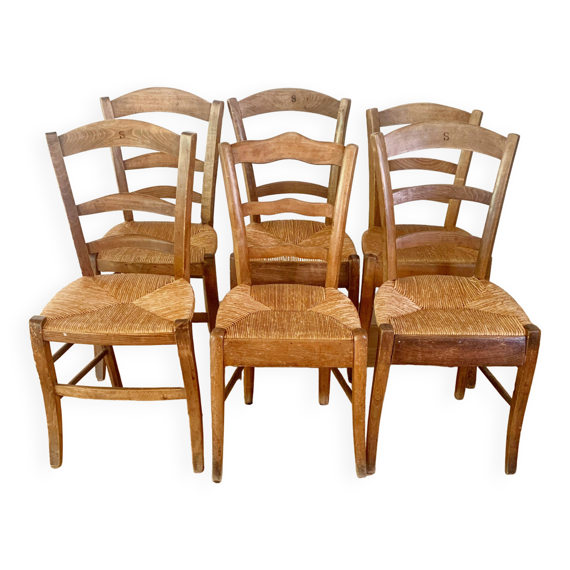 Lot de 6 chaises de ferme vintage
