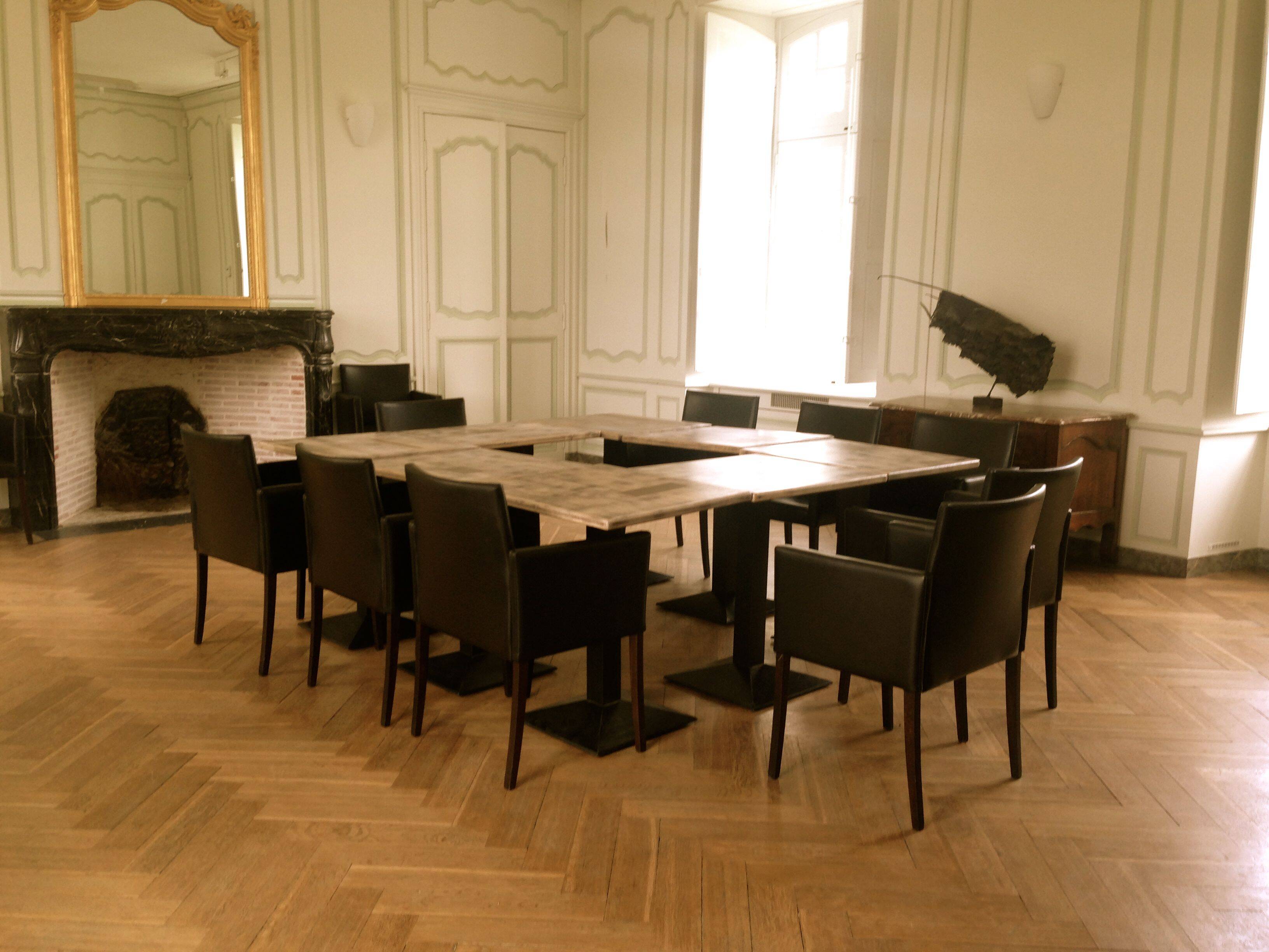 Lot of 15 bistro tables and 15 chairs.