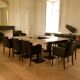 Lot of 15 bistro tables and 15 chairs.