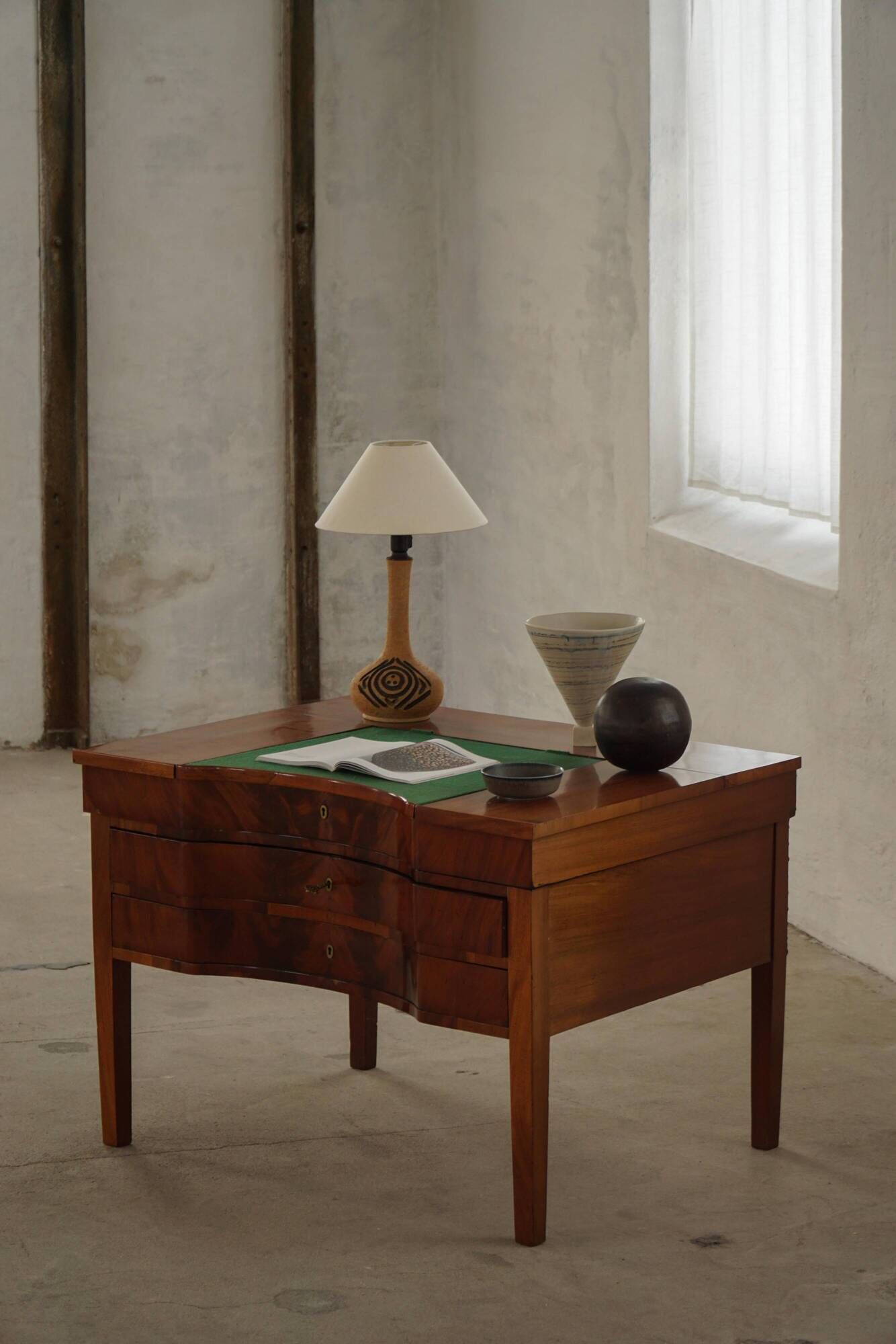 Antique mahogany desk, custom-made by a Danish cabinetmaker, early 1900s.