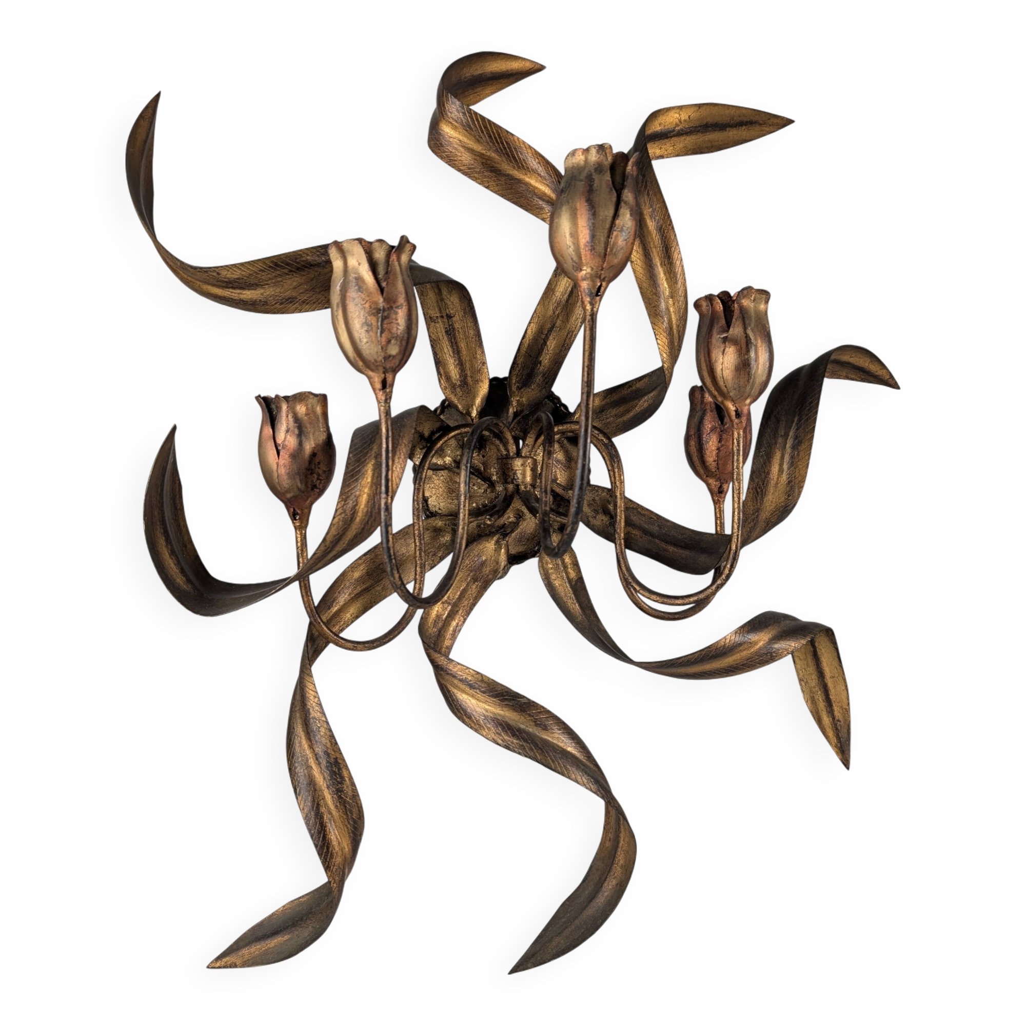 Large Vintage Wall Candelabra with Golden Tulips, 1960s