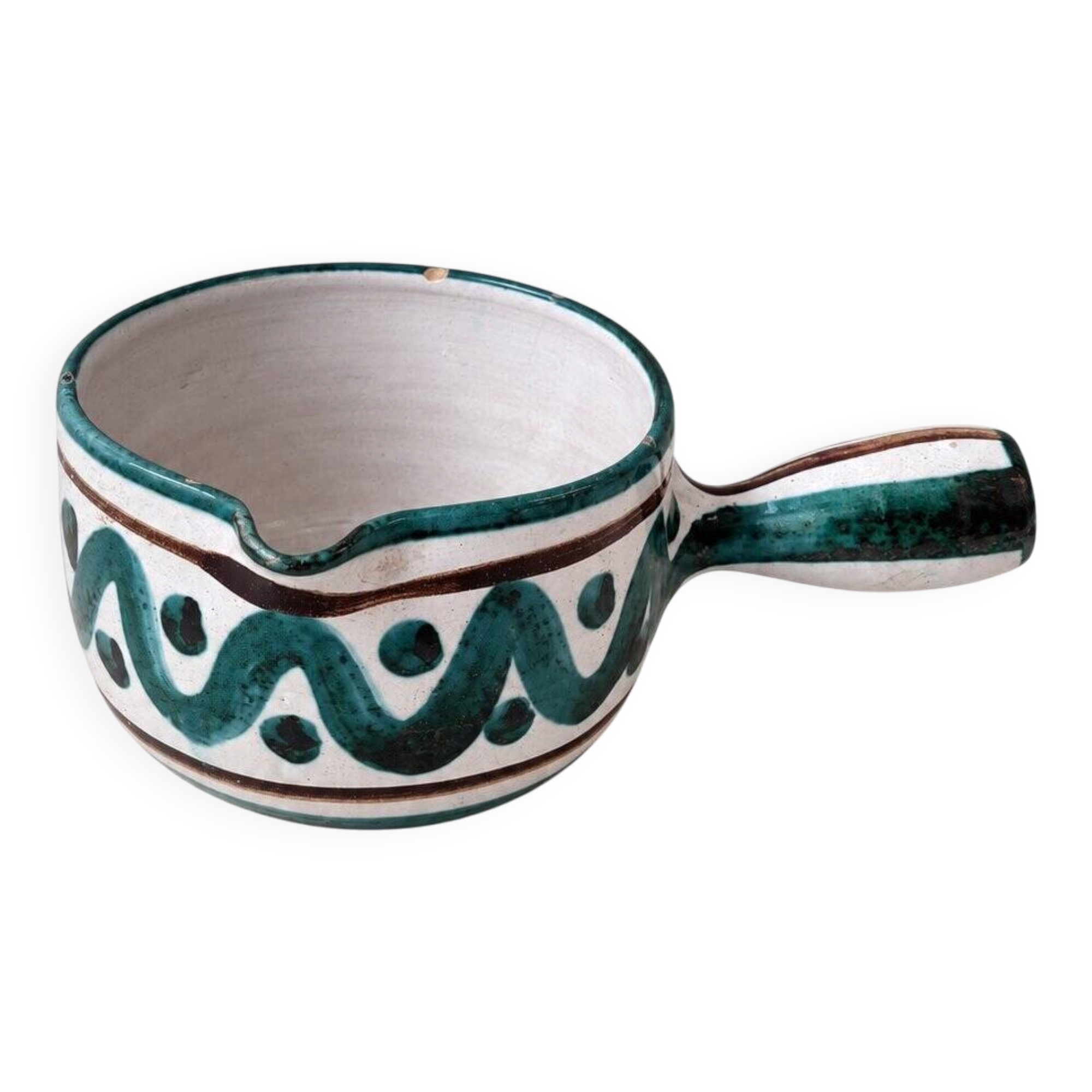 Ceramic caquelon by R. Picault with wave decoration.