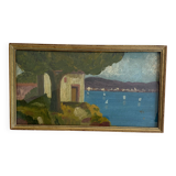 Oil circa 1900, wooden frame and glass