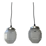 Pair of old vintage hexagonal suspension lights