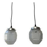 Pair of old vintage hexagonal suspension lights