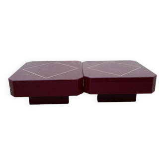 Pair of vintage lacquered and brass coffee tables, 1970