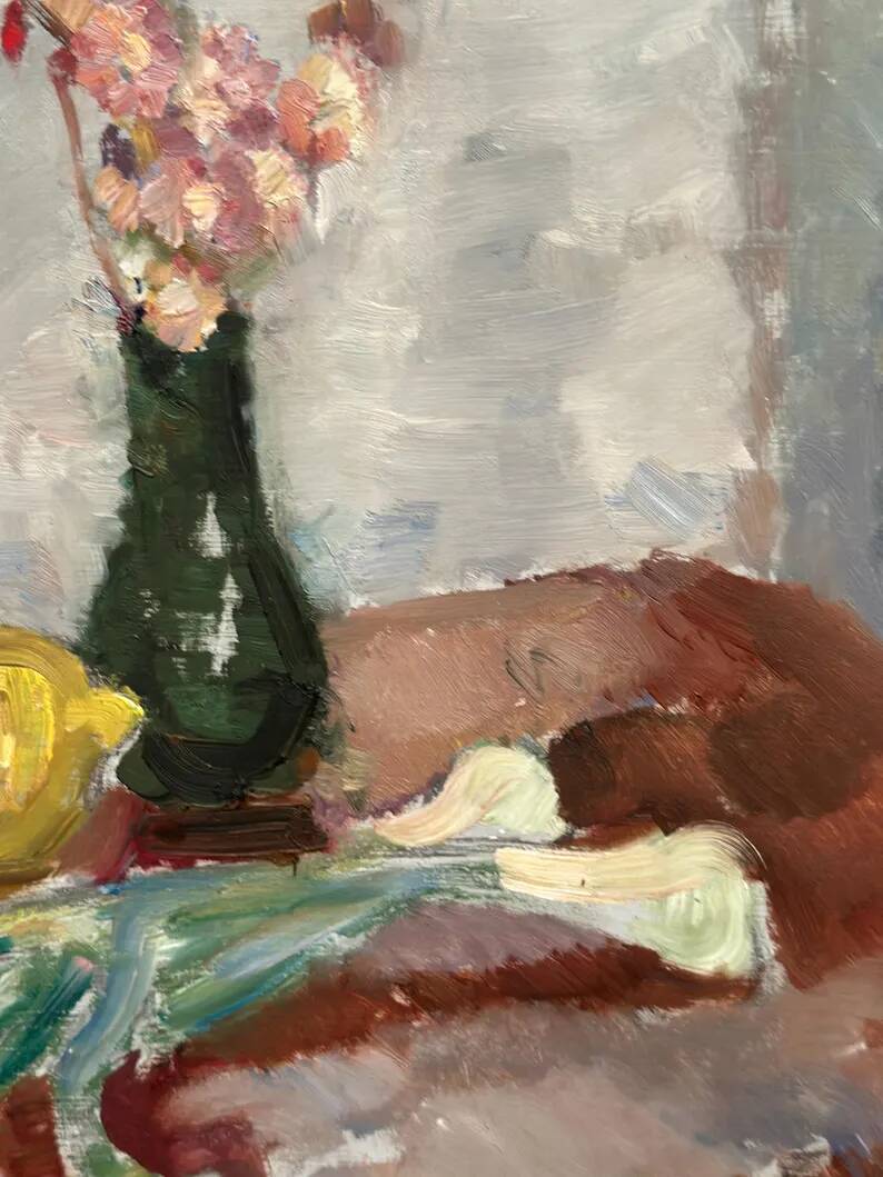 Original Swedish Oil on Panel – "Vase and Vegetables" by Arne Kilsby – Signed – Vintage and Framed – 54 × 46 cm (21.3" × 18.1")
