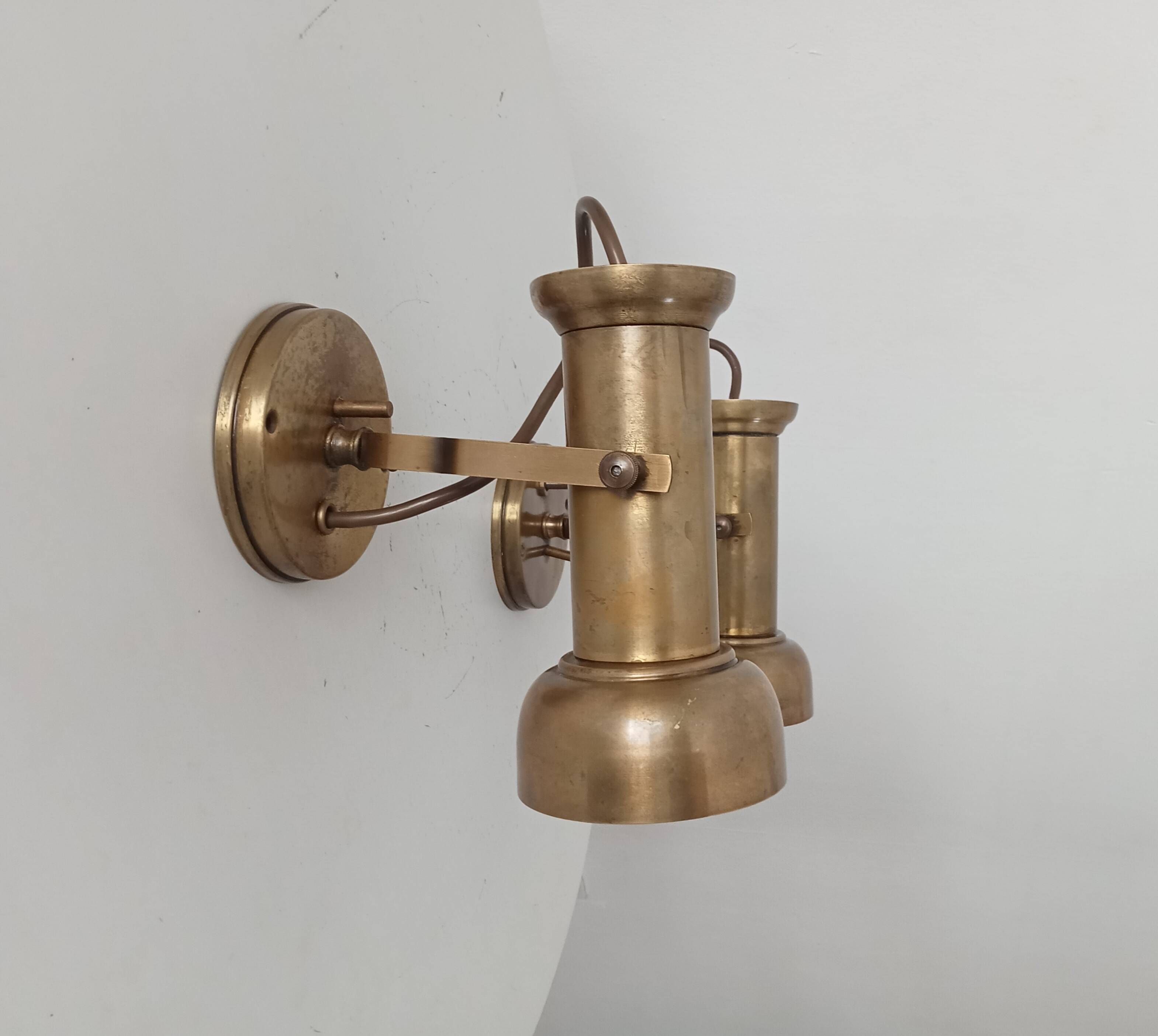 Pair of vintage wall sconces CVL in solid gold brass.