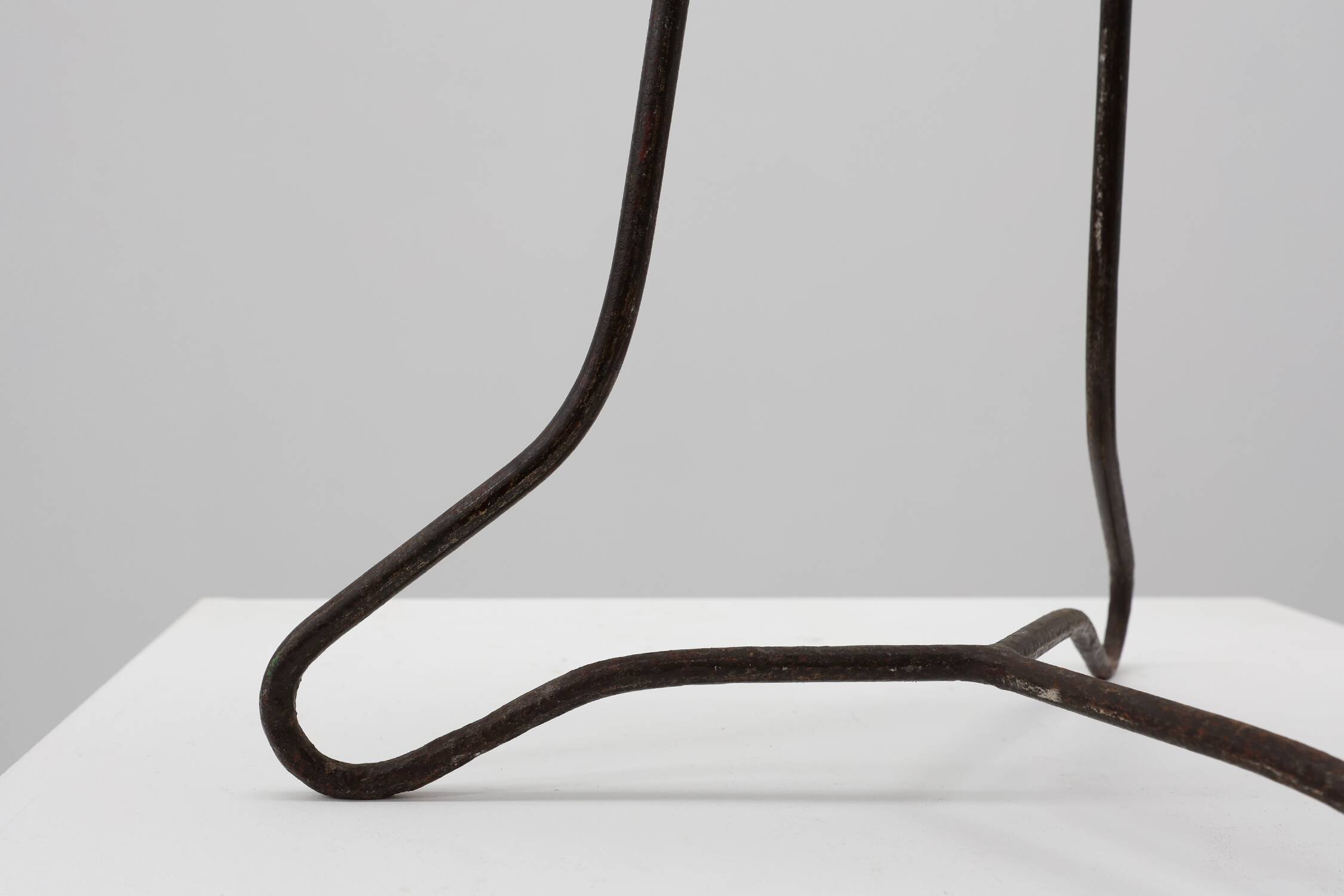 Modernist Industrial Iron and Oak Split Slats Stool, France ca. 1910