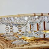 Set of 8 champagne glasses in carved blown glass