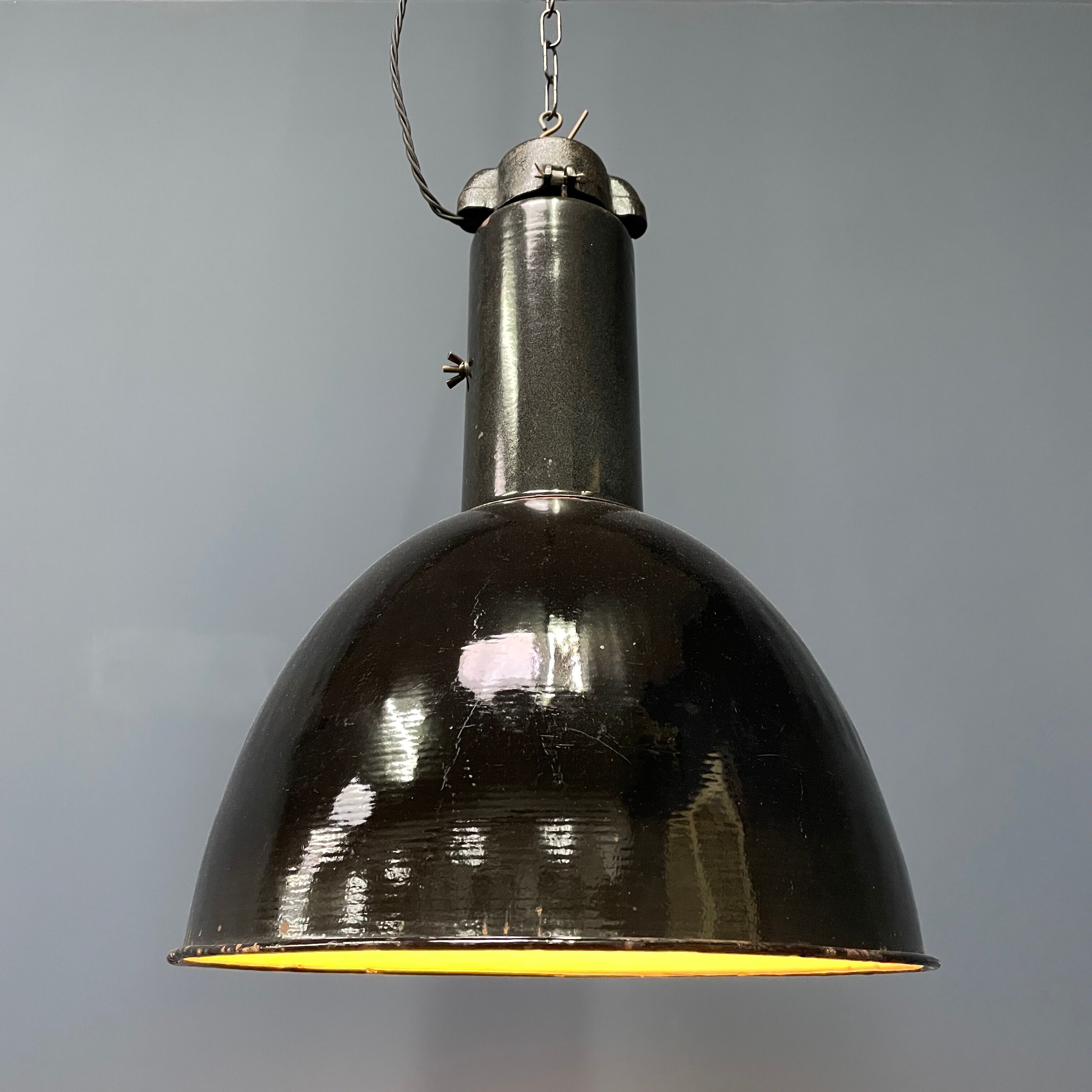Large black enamel Bauhaus hanging lamp