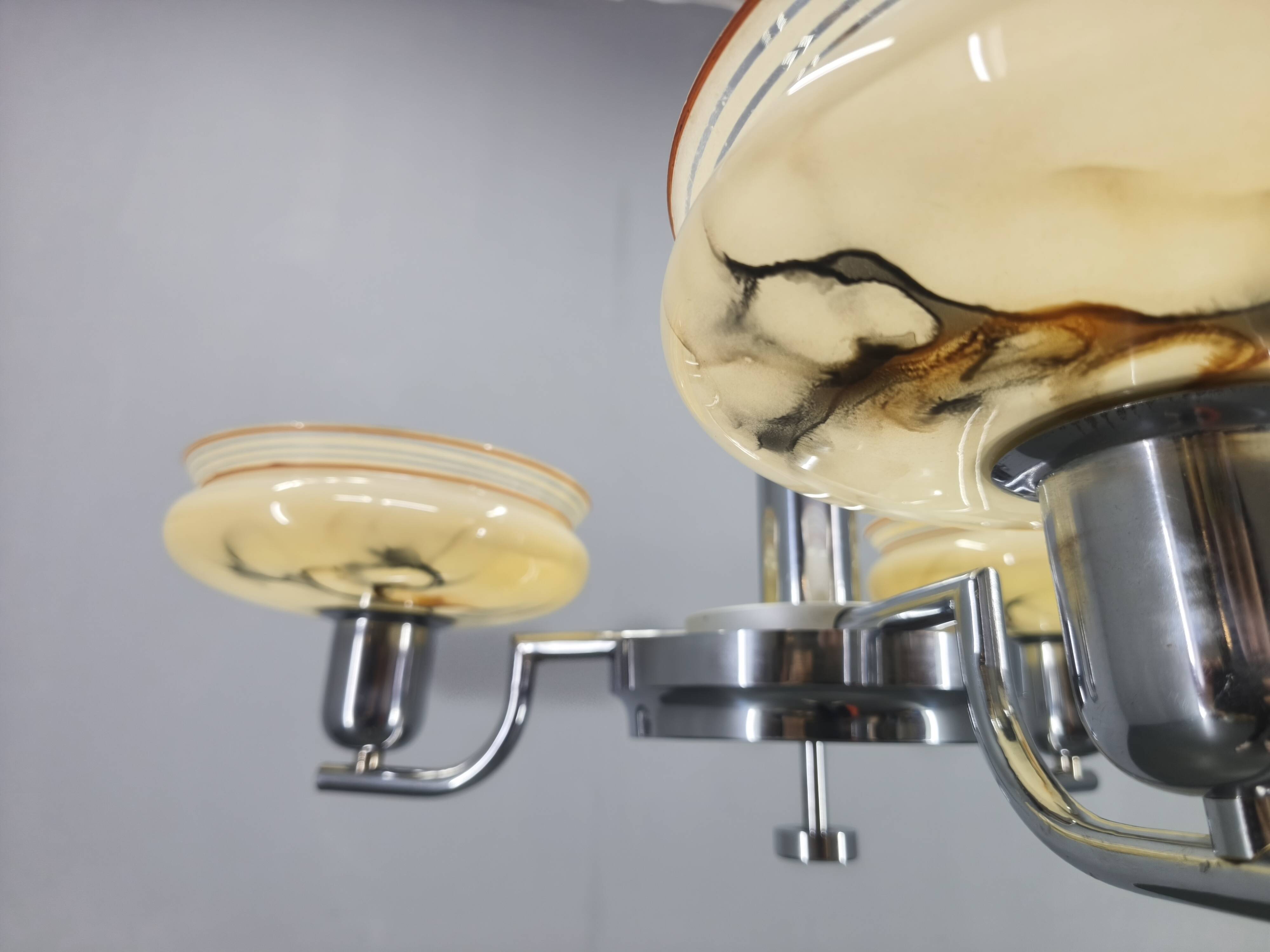 Art Deco Chandelier by Napako, Chrome & Marble Glass, 1930s