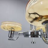 Art Deco Chandelier by Napako, Chrome & Marble Glass, 1930s