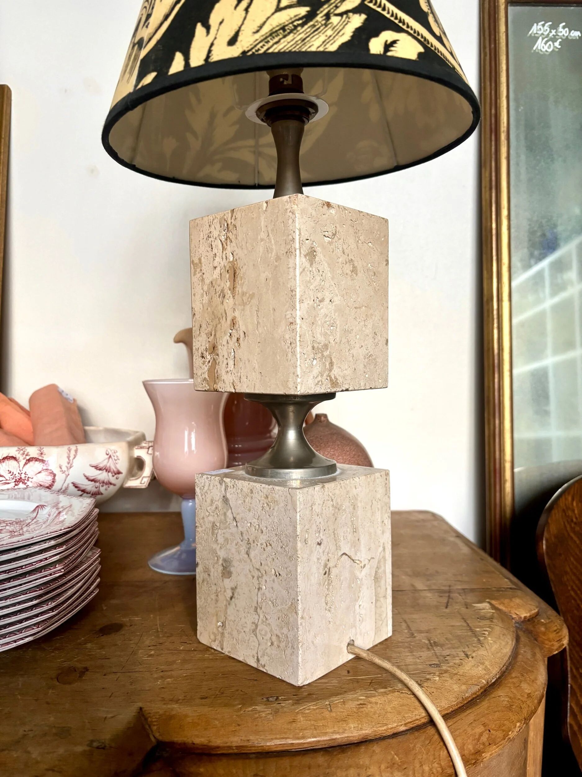 Lamp base in travertine by Philippe Barbier, 1970